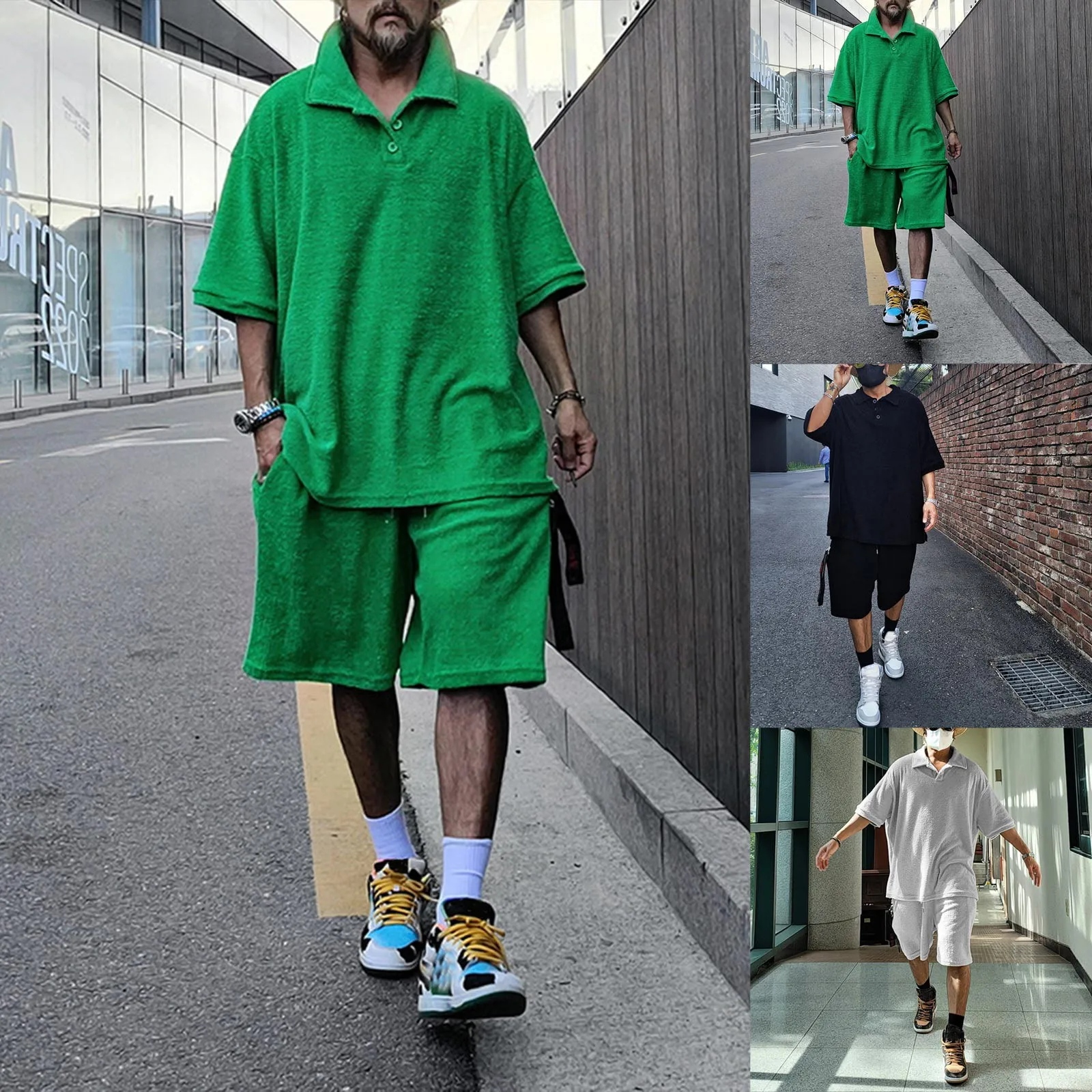 2023 new Summer Men Clothing Short Sleeve Tracksuit Mens Streetwear Fashion Men Lapel T-Shirt Shorts Two Pieces Sports Suit set