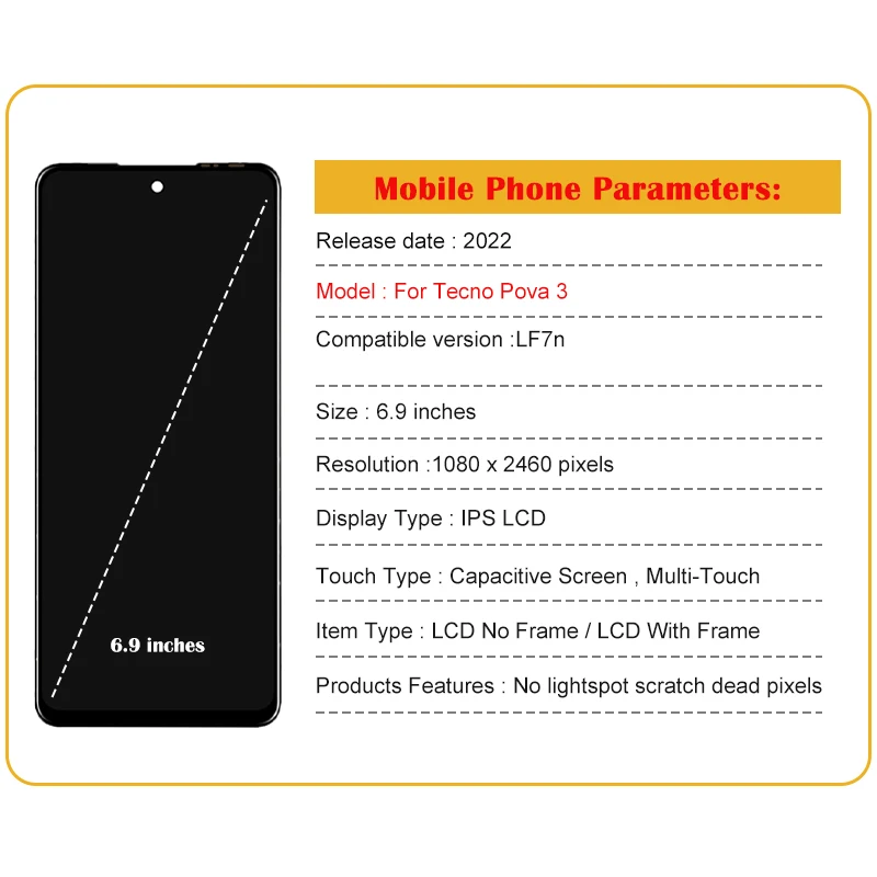 Оригинальный Новый ЖК-дисплей 6 9 дюйма для Tecno Pova 3 LF7n детали ремонта ЖК-дисплея Pova3