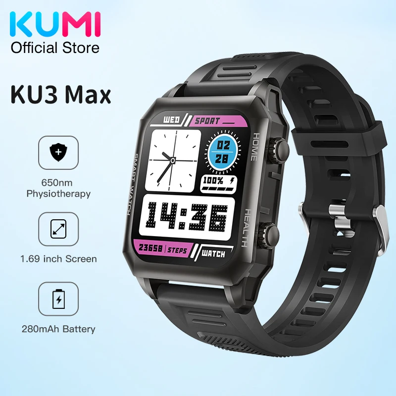 

KUMI KU3 Max 1.69 inch Laser Health Men Smart Watch Smartwatch Heart Rate Blood Oxygen Blood Presure Monitor Multiple Sport Mode