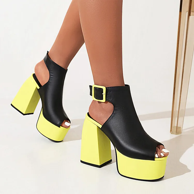 

RIBETRINI Open Peep Toe Platform Punk Block High Heels Sandals For Women 2022 New Buckle Strappy Casual Trendy Summer Shoes
