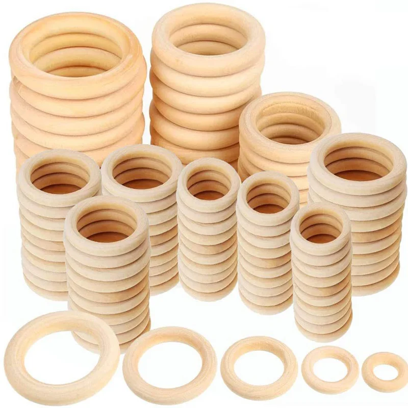 

Unfinished Solid Natural Wooden Teething Ring Wood Lead-Free Beads For Ornaments Connectors Jewelry Making Macrame DIY Wood Hoo