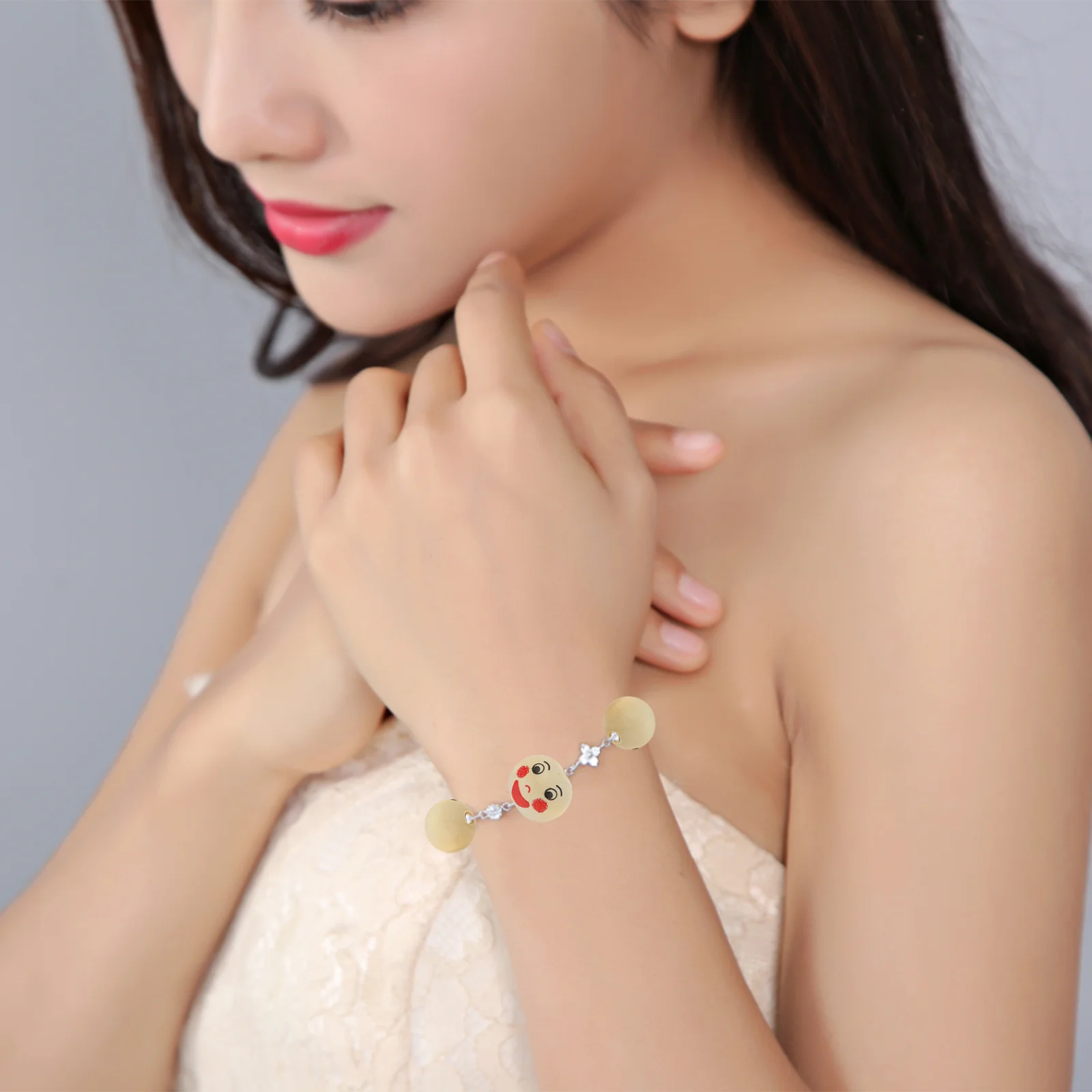 

Round Beads Wood Wreath Craft Making Loose Charms DIY Wooden Face Pattern Bracelets