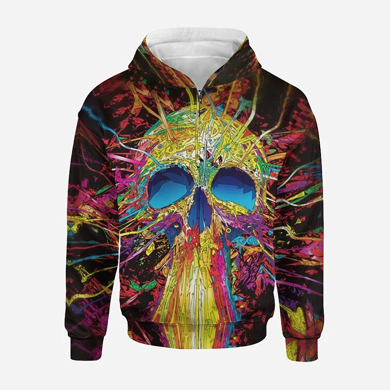 

Horror Skull Zip Up Hoodie Men Clothing 3D Flame Ghost Skeletor Printed Hoodies Women Harajuku Fashion y2k Pullover Hooded Hoody