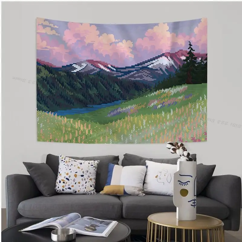 Kawaii Pixel пейзаж аниме гобелен японский настенный дешевый хиппи |