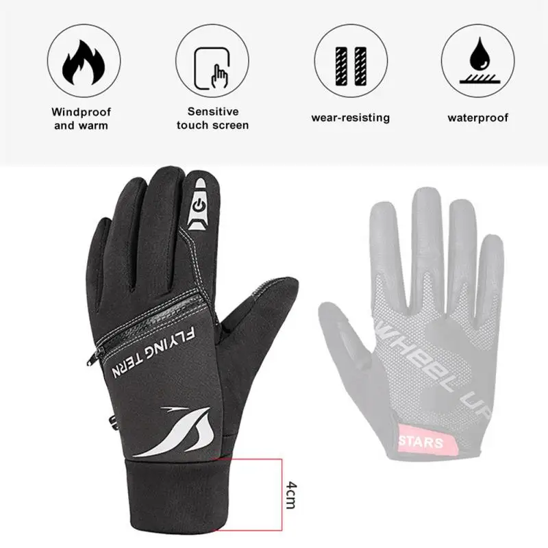 

Winter Warm Motorcycle Gloves Sensitive Touchscreen Plush Inside Waterproof Mittens Outdoor Safety Warning Reflective Bike Glove