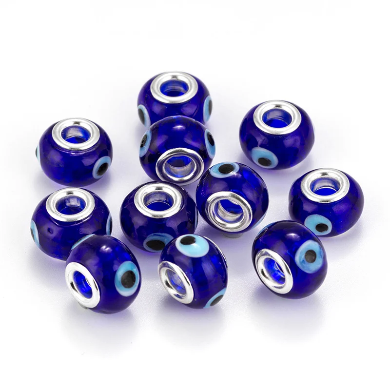 

10Pcs 16mm Big Round Glass Evil Eye Beads Big Hole for Jewelry Making For Bracelet Making DIY Arts and Crafts Projects Necklaces