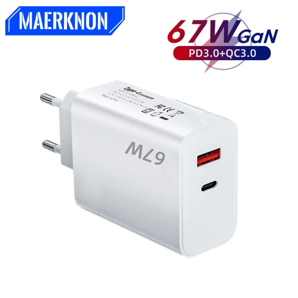 

67W GaN USB C Charger Quick Charge 3.0 PD QC 3.0 USB-C Type C Fast Charging Phone Charger Wall Adapter For iPhone Xiaomi Samsung