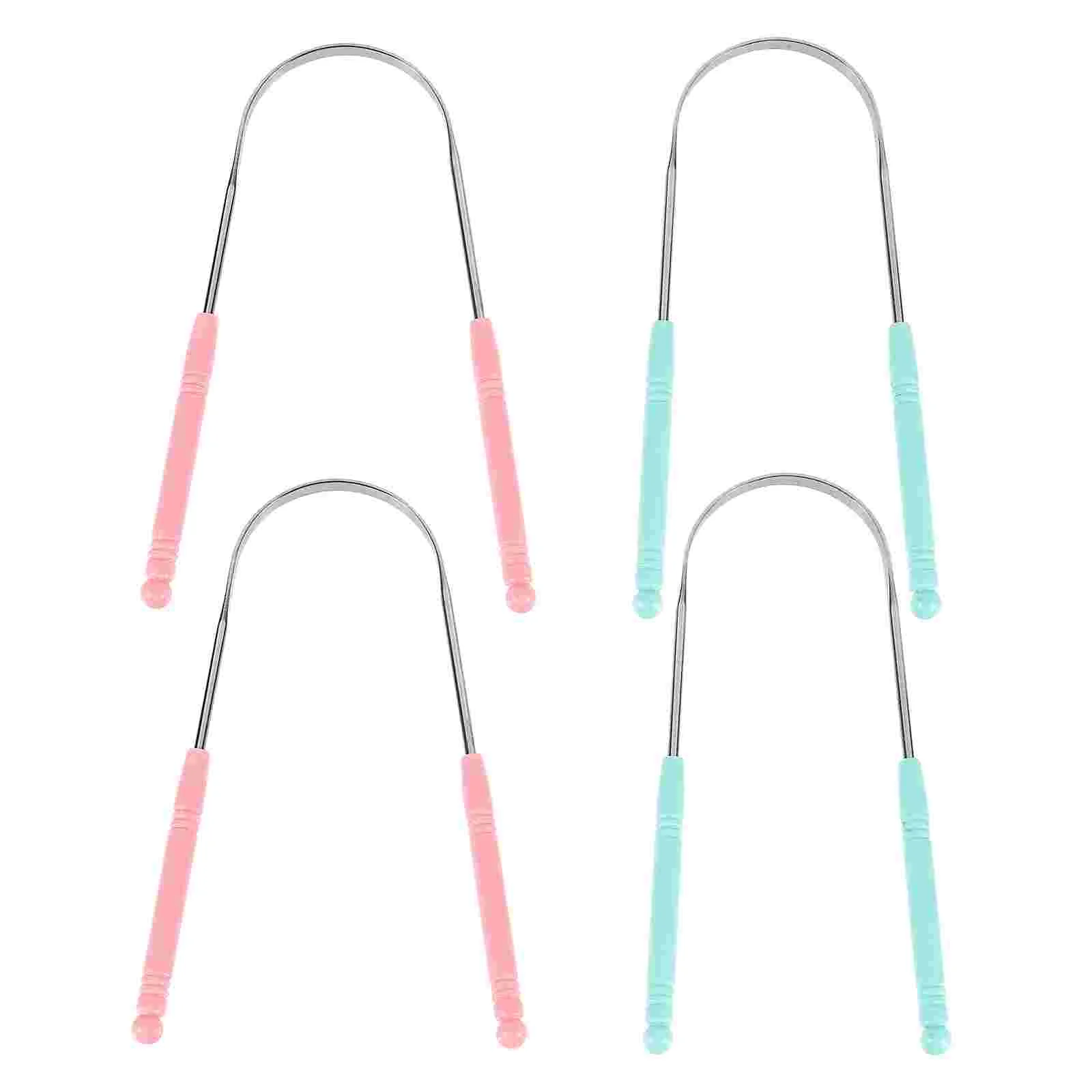 

4pcs Stainless Steel Tongue Scraper Handle Tongue Care Cleaner Cleaning Brush for Reduce Bad Breath Tool ( Sky- blue )