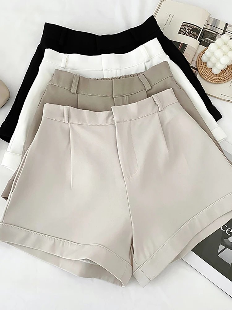 Abrini Wome Solid Suits Shorts Women Mini Shorts A-line High Waist Shorts With Pockets Casual Women 2022 Autumn
