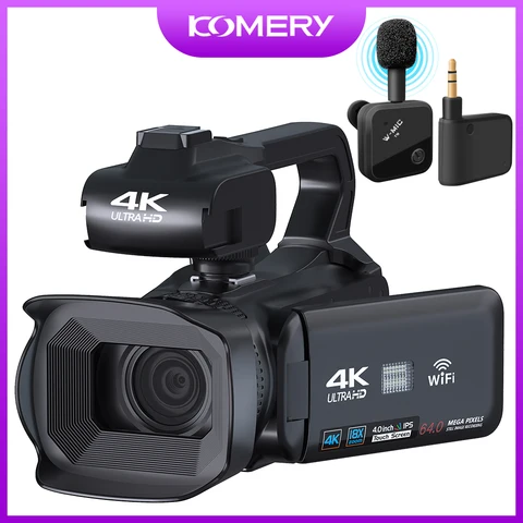 Профессиональная видеокамера 4K, 64 мп, видеокамера для Youtube, 4-дюймовый сенсорный экран, Full UHD, потоковая камера Vlog, Wi-Fi, цифровой рекордер, веб-камера