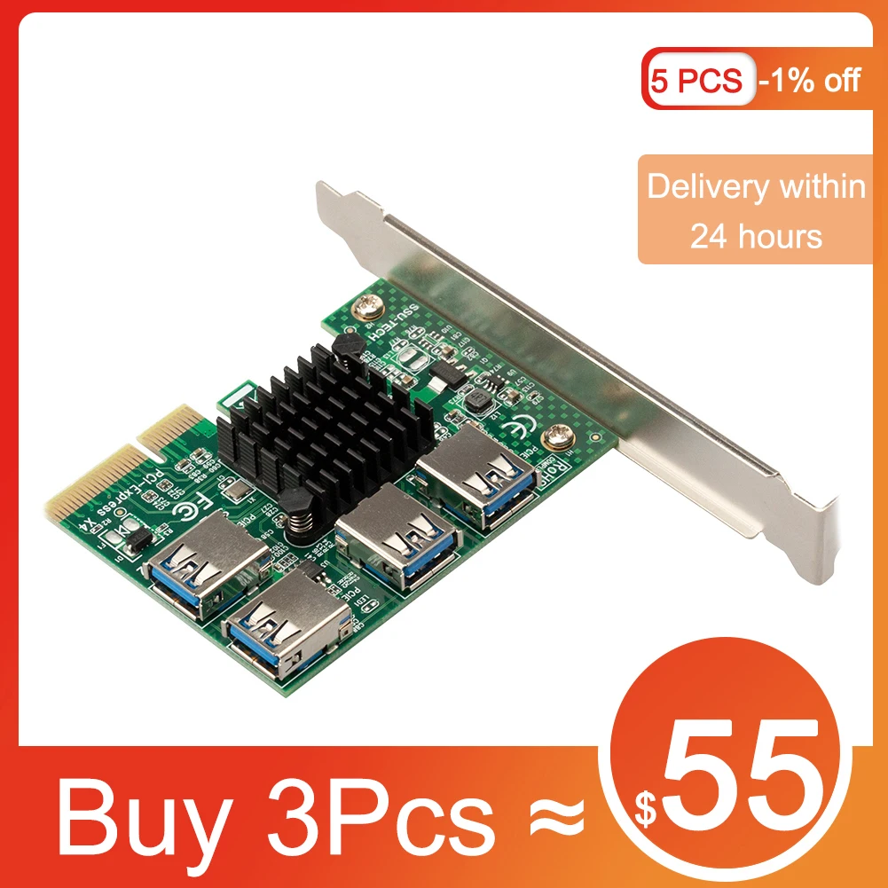 

Адаптер PCIE 1-4, адаптер PCI-E-PCI-E, 1 поворот 4, PCI-Express слот, 1x до 4x 16x, USB 3,0, конвертер множителя карт
