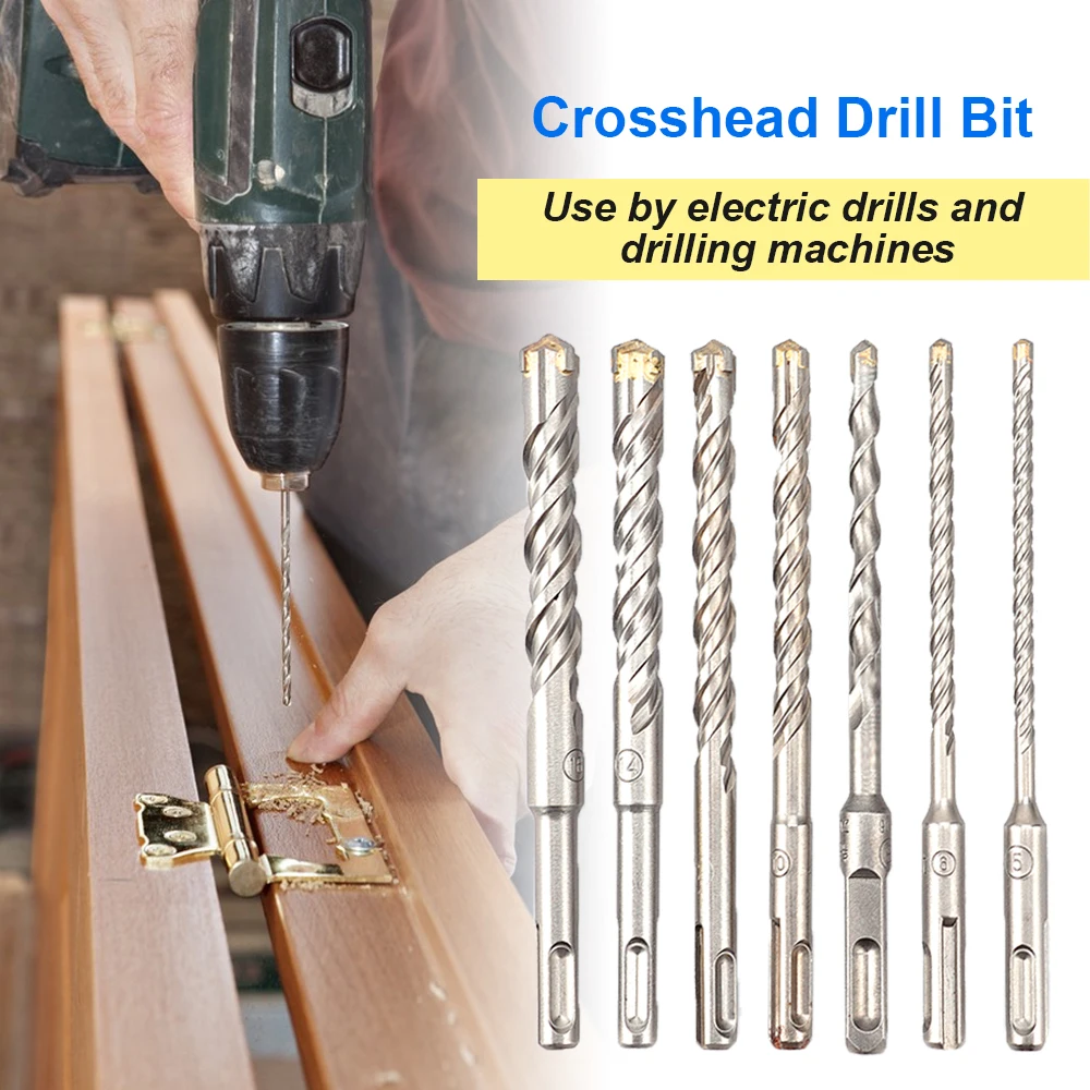 

Tungsten Steel Alloy Cross Drill Bits 5/6/8/10/12/14/16mm Cross Type Alloy SDS-Plus Double Groove Crosshead Twisted Spiral Drill