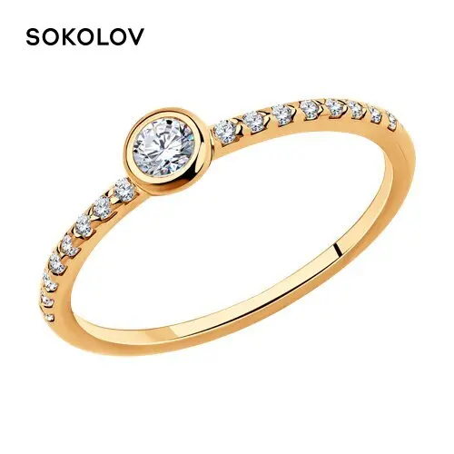 Серебряное золоченое кольцо с фианитами SOKOLOV, Серебро, 925, Женское, Оригинальная продукция 
