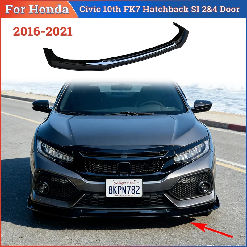 Фото Для Honda Civic 10-го поколения FK7 Hatchback SI 2-х и 4-дверный 2016-2021 гг. Комплект из 3-х частей: сплиттер переднего бампера, диффузор и накладка на передний бампер в стиле GR. №1
