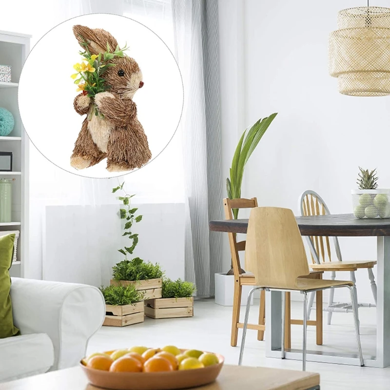 

Cute Straw Rabbit Easter Decorations Handmade Woven Bunny Holiday Home Garden Wedding Ornament Photo Props