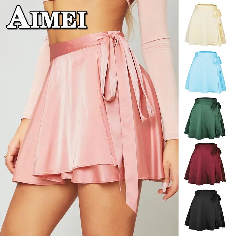 

Женская одежда Y2K 2023, пикантная модная короткая шифоновая Мини-юбка с высокой талией, шелковая юбка с запахом, платья в Корейском стиле для д...