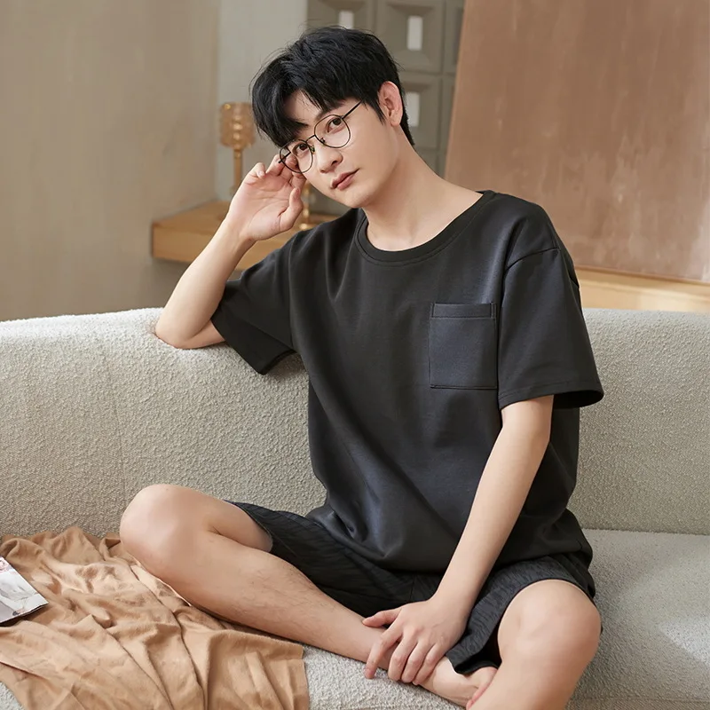 New Men Pajamas Sets Summer Thin Short-sleeved Pajama Wear Outside Home Clothes Loose Casual Comfortable Two-piece Suits