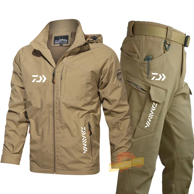 

Daiwa Spring Autumn Fishing Suits Men's Thin Tactical Windproof Hood Jackets Waterproof Suit Hiking Camping Tracksuits Set Pants