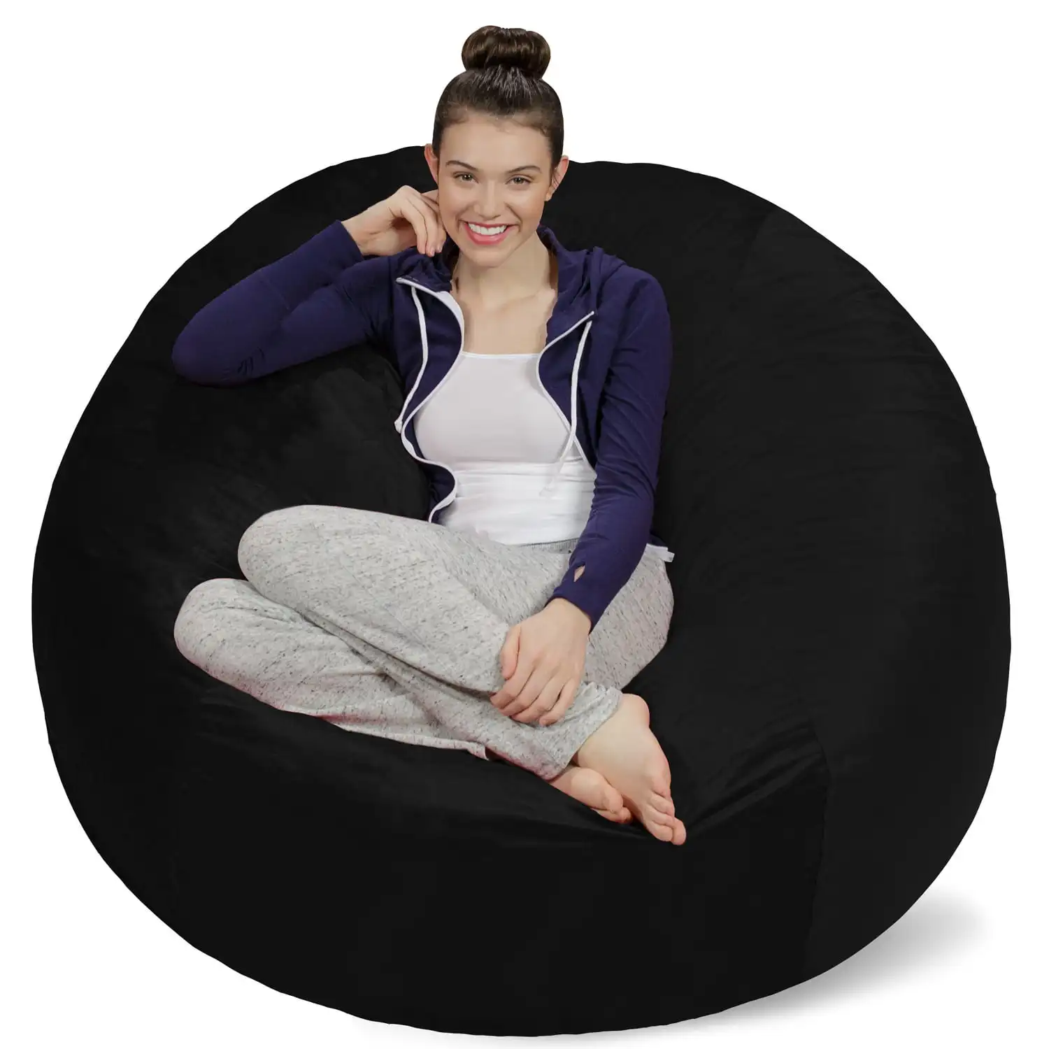 

Bean Bag Chair, Memory Foam Lounger with Microsuede Cover, All Ages, 5 ft, Black