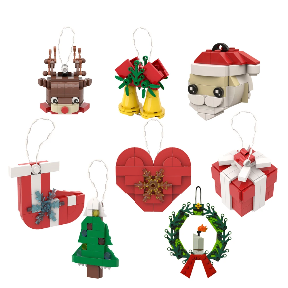 

Christmas Tree Santa Claus Wreath Ornament Elk Bell Building Block Kit Home Tesktop Decoration Xmas Gift for Kids Boys Girls