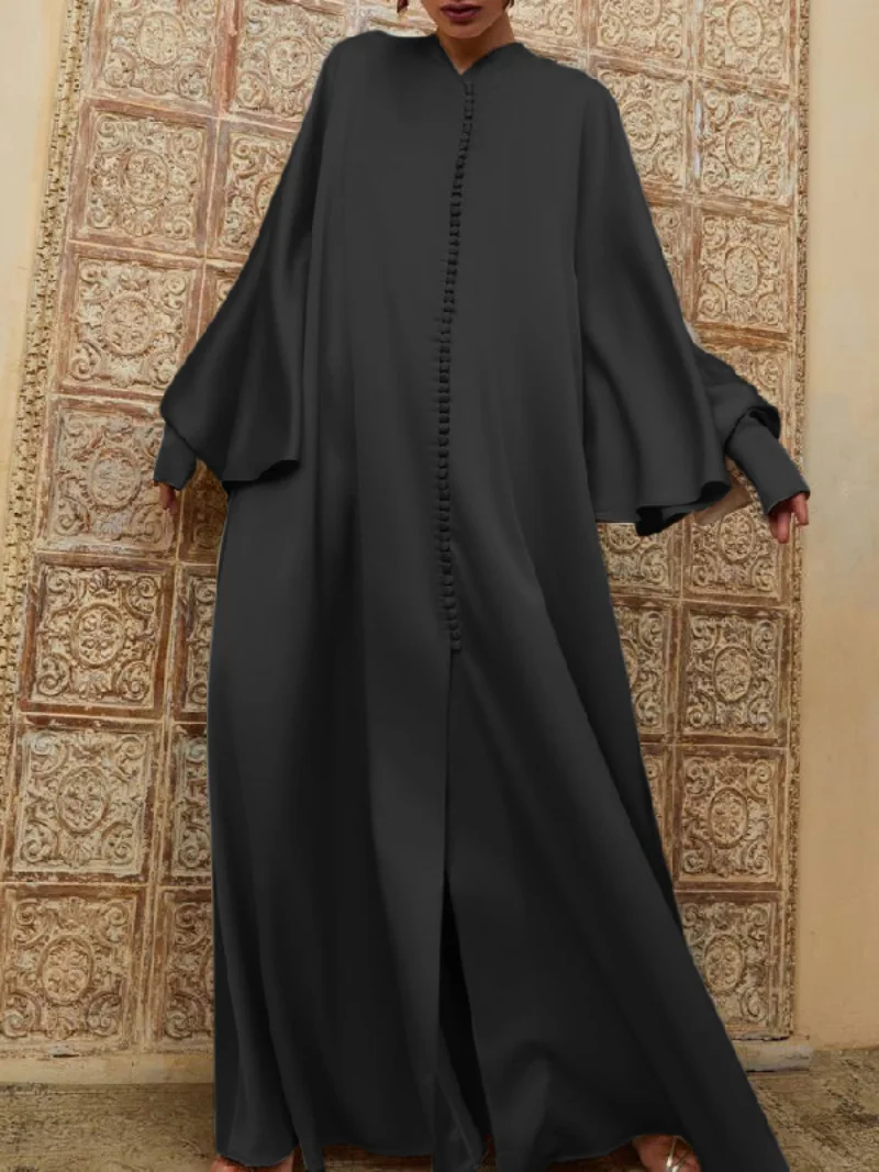 Onecozyday 2023 New Muslim Fashion Dress Spring Batwing Sleeves Solid Color Elegant Party Evening Dresses For Islam Women