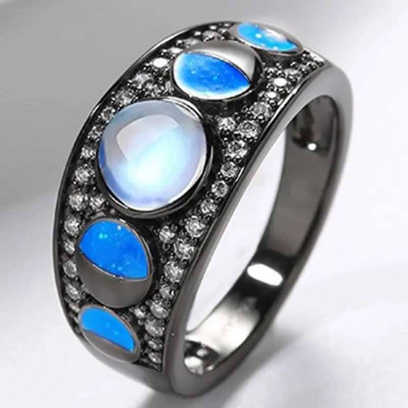 

Imitation Moonstone Opal Rings for Women Black Gold Color Woman Promise Ring 2022 New Trendy Female Wedding Jewelry Accessories