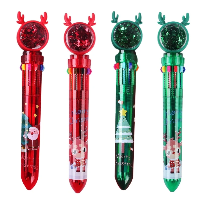 

Christmas Themed Ballpoint Pen Retractable Roller Pen 10-in-1 Colorful Shuttle Pens Xmas-Elk Shape Pens for Home Office Y3ND