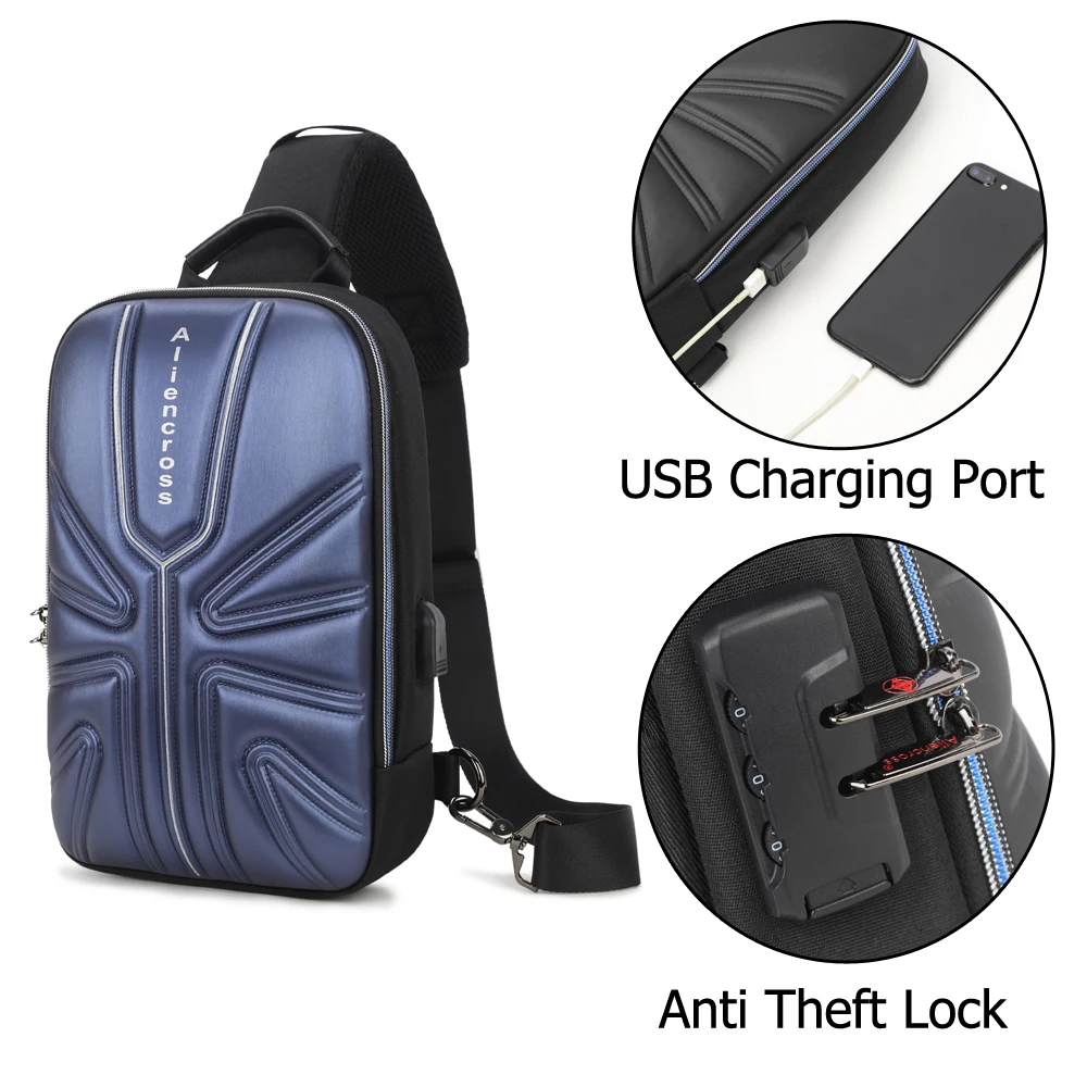 

Aliencross Shoulder Bag for Men Waterproof USB Crossbody Bag Anti-Theft Short Travel Messenger Sling Fashion Designer Chest Bag