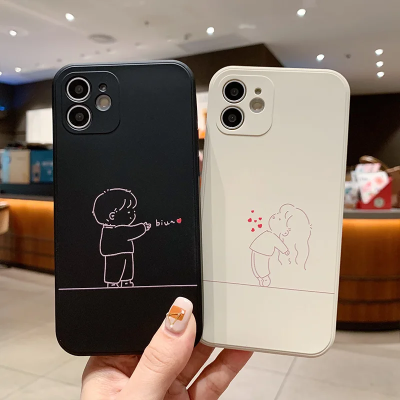 

Couple Lines Phone Case For iPhone 11 12 13 Pro Max 12 13 Mini X XR XS Max 7 8 Plus 6S 6 Plus SE 2020 White Protective Case Soft