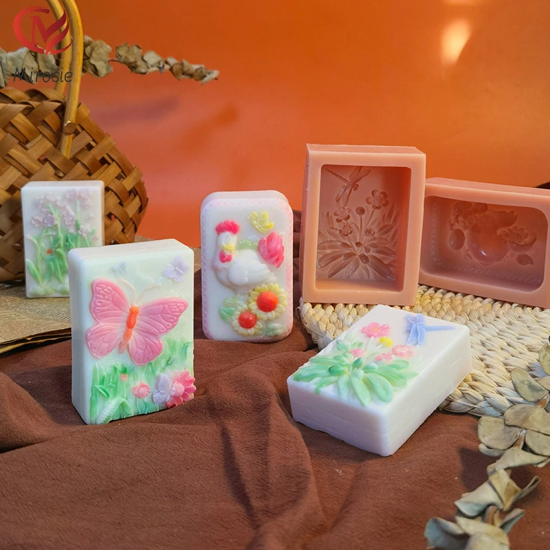 

Mirosie Flower Butterfly Cloud Handmade Soap Silicone Mold DIY Square Scented Candle Plaster Soap Mold for Soap Making