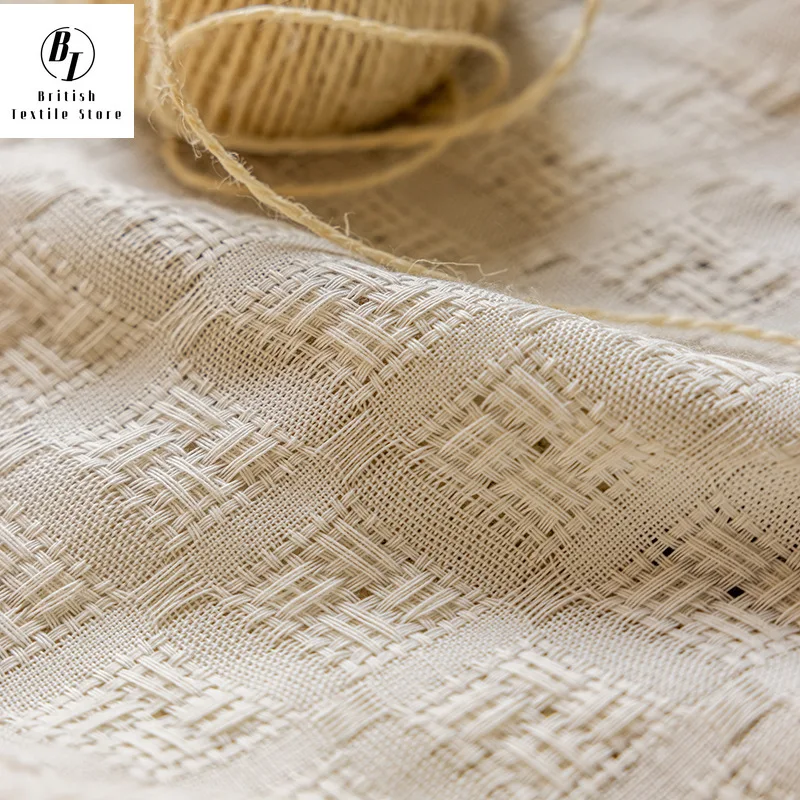 

Curtains for Living dining Room Bedroom Translucent and opaque cream milk tea color cotton and linen plaid moon screen window
