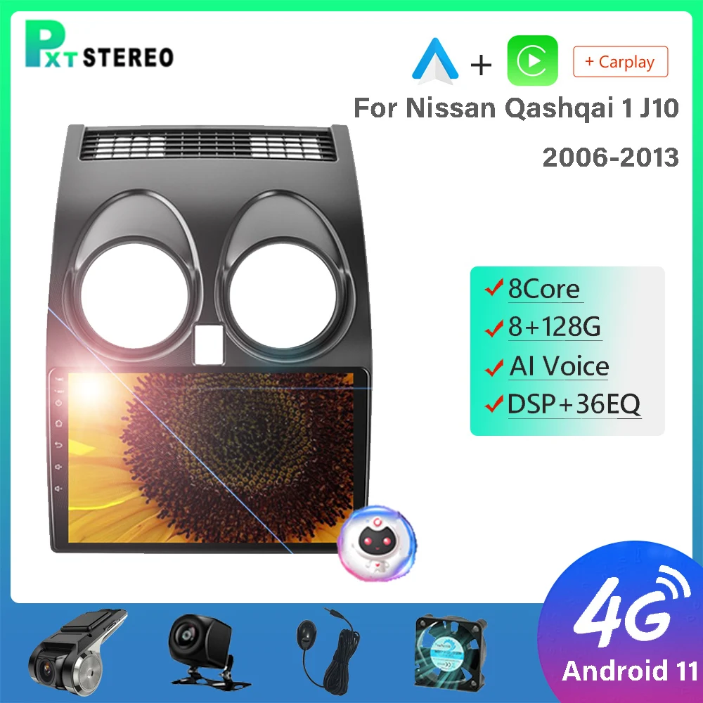 

Pxton 9" 4G Carplay DSP RDS 2din Android 11 Car Radio Multimedia Video Player For Nissan Qashqai 1 J10 2006-2013 Navigation GPS