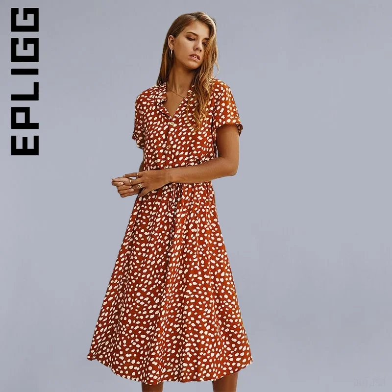 

Epligg New Women Dress Soft Sexy Dress Polka Dot Dress Ladies Leopard Print Shirt Dress Chic Woman Clothes Female Vestidos