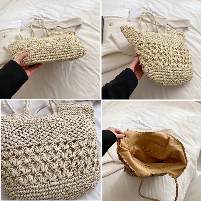 Ажурная плетеная Хлопковая женская сумка летняя пляжная сумочка-мешок модный