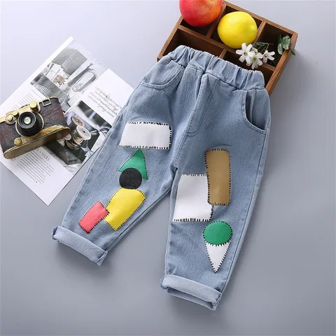 Джинсовые брюки с мультяшным рисунком для маленьких девочек и мальчиков от 1 до 4 лет