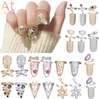 kpop luxury copper gold plate skull nail rings for women punk fashion zirconia daily fingertip protective cover crown jewelry