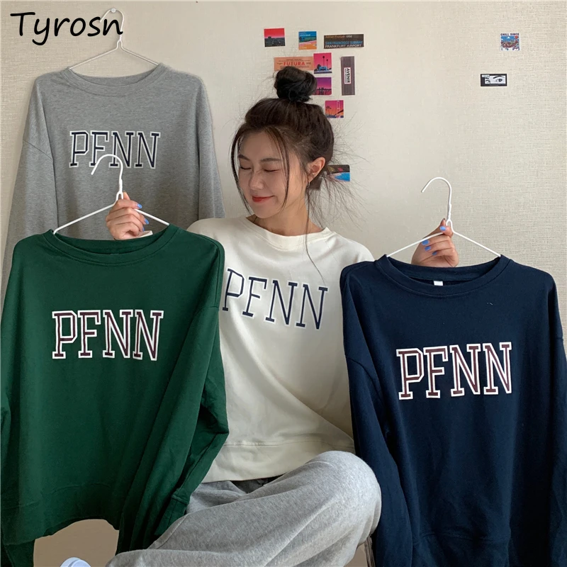 

Casual Sweatshirts Women Couples Letter Printed Fashion High Street Korean Trendy Straight Tops Boyfriends Female Simple Modern