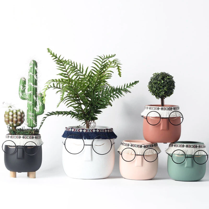 

Креативная фигурка, цветочный горшок, милые фигурки с очками, аксессуары для украшения дома