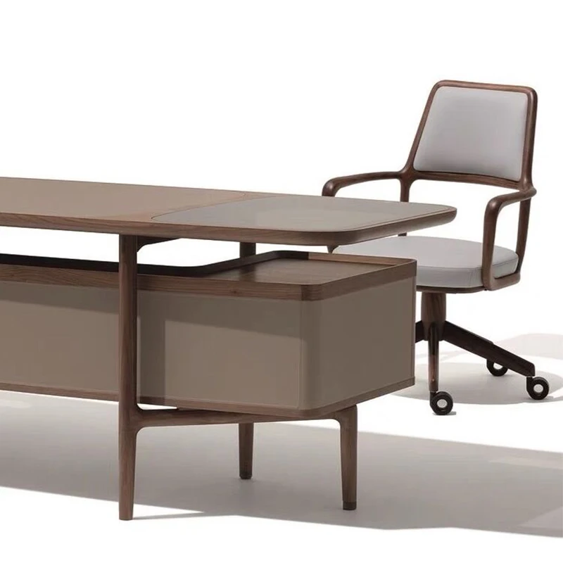 Простой современный офисный стол из массива дерева Taipan boss грецкий орех Giorget