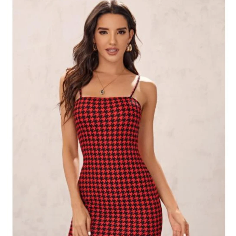 

Women Casual Party Short Fashion Backless Short Dresses VestidoNEW 2021 Retro Plaid Sexy Spaghetti Strap Bodycon Mini Dresses