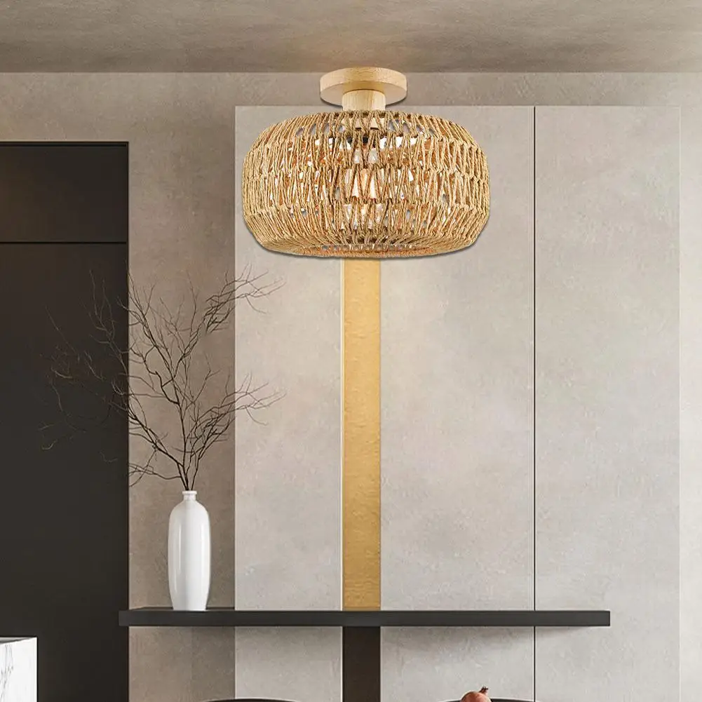 

Bedroom Hand-woven Ceiling Light Handmade Boho Rattan Ceiling Light Farmhouse Lights Fixtures For Bedroom Kitchen Foyer Hal Q9S9