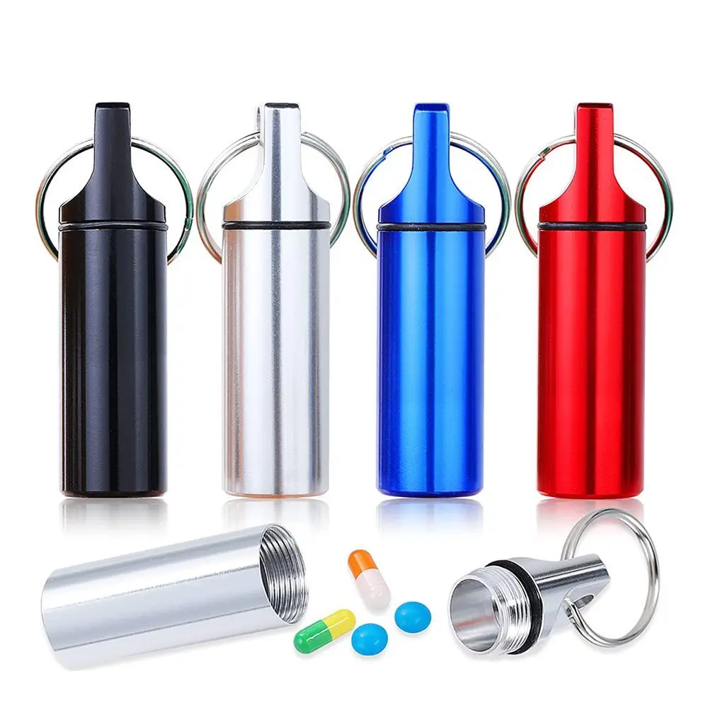 

1pc Waterproof Aluminum Pill Box Medicine Case Container Bottle Holder Keychain Carabiner Outdoor Pill Case PillBox 6Colors