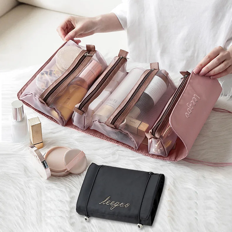 

Rope Bag Protable In Makeup Separable Foldable Women Nylon 4 Cosmetic Cosmetics 1 Bag Mesh Pouch Bag Zipper Cosmetic Ladies Bag