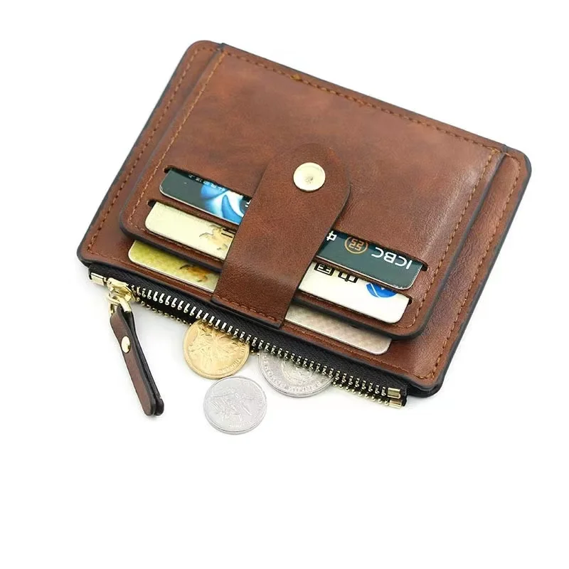 New Vintage Fashion Short High-Quality Leather Zero Wallet Business Simple Men's And Women's Buckle Zipper Card Bag