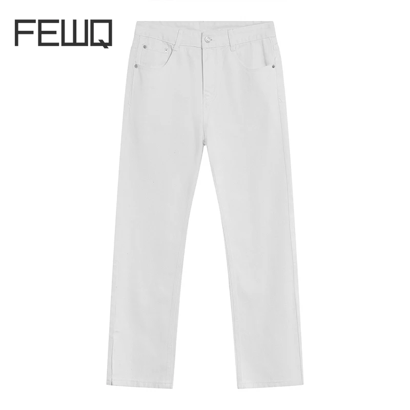 

FEWQ New Four Seasons Korean Edition Versatile Pant Hem Split Design Men's Chic Niche Design Casual Straight Tube Jeans 24X1143