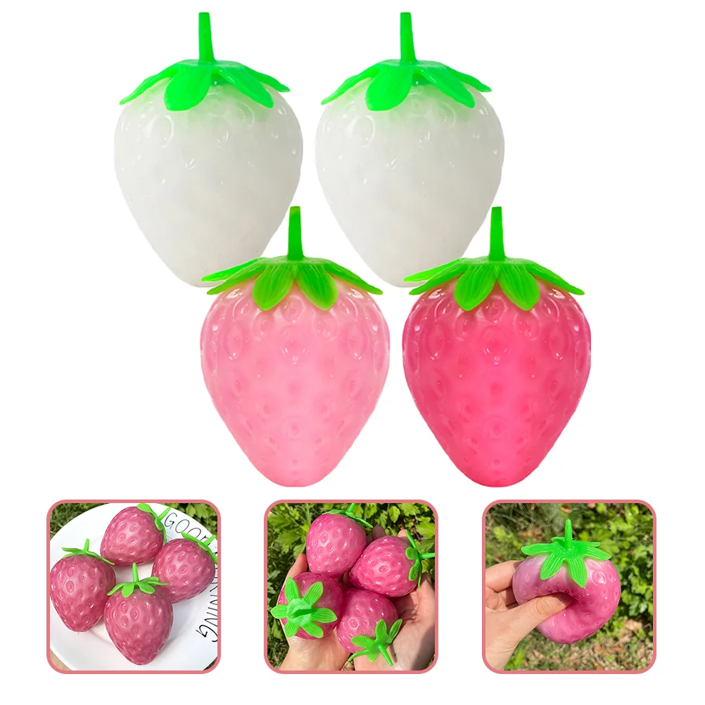 

4 Pcs Discoloration Decompression Strawberry Squeeze Toys Party Favors Kid Fidget Bulk Stuffed Kids Sensory Small Tpr Fruit