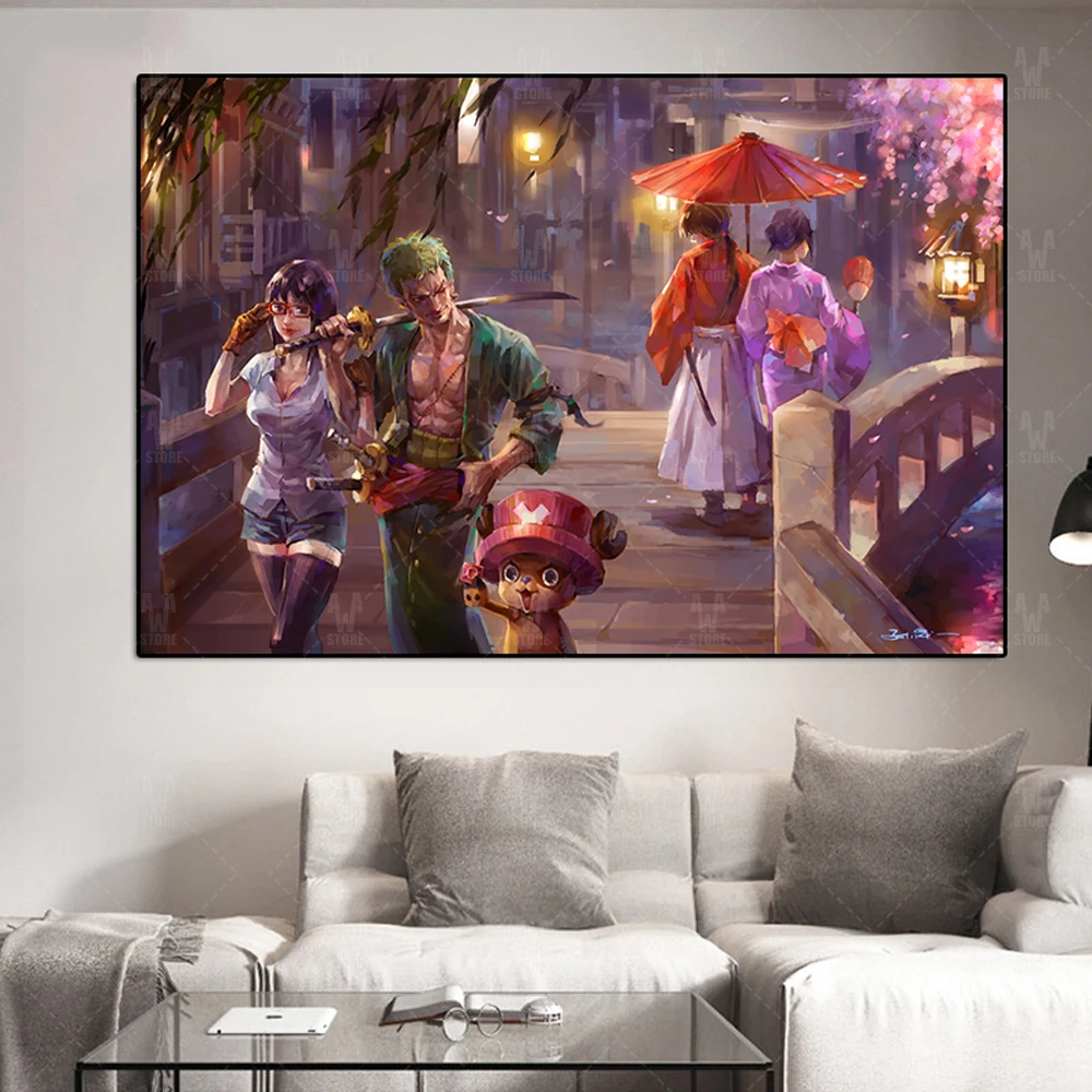 

Japanese One Piece Anime Canvas Painting Abstract Zoro Watercolor Classical Comic Poster Print Wall Art Living Room Home Decor