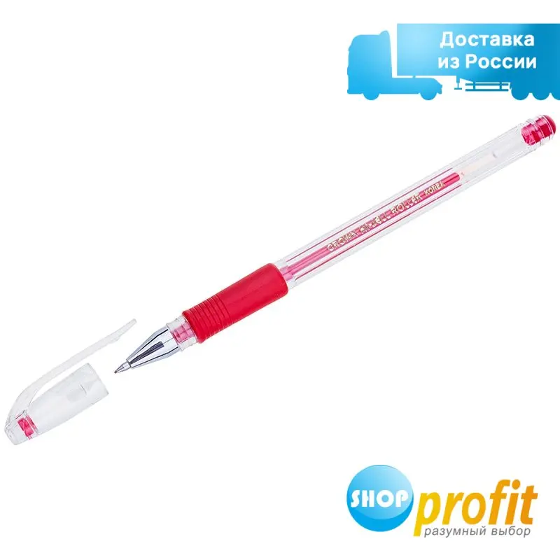 Ручка гелевая Crown Hi-Jell Grip (0.35мм красный резиновая манжетка) 12шт. (HJR-500R) - купить по