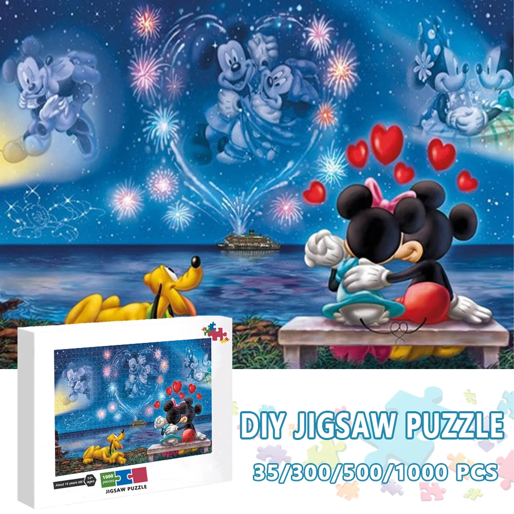 

Disney Mickey and Minnie Mouse 300/500/1000 Pieces Wood Jigsaw Puzzles for Adult Decompression Toys Children Handmade Gift