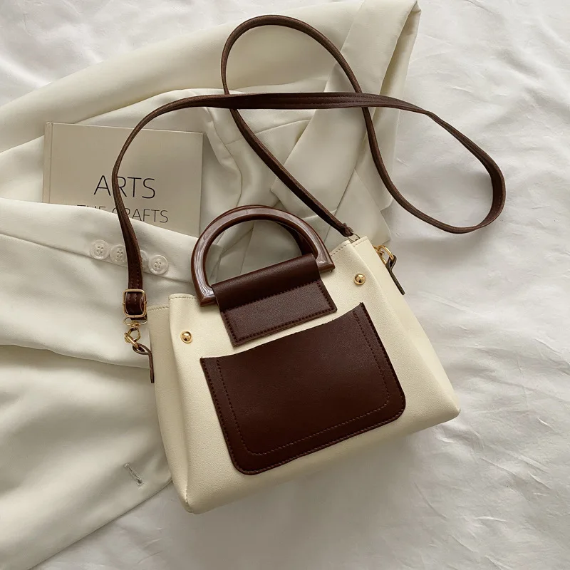 New Retro Women's Elegant Shoulder Crossbody Hand-Carrying Combination Bucket Large Capacity Contrast Color Women's Bag